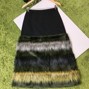 Clover Canyon Fall RTW 2016 Midi Skirt Faux Fur Trim Black Faux Suede Mongolian